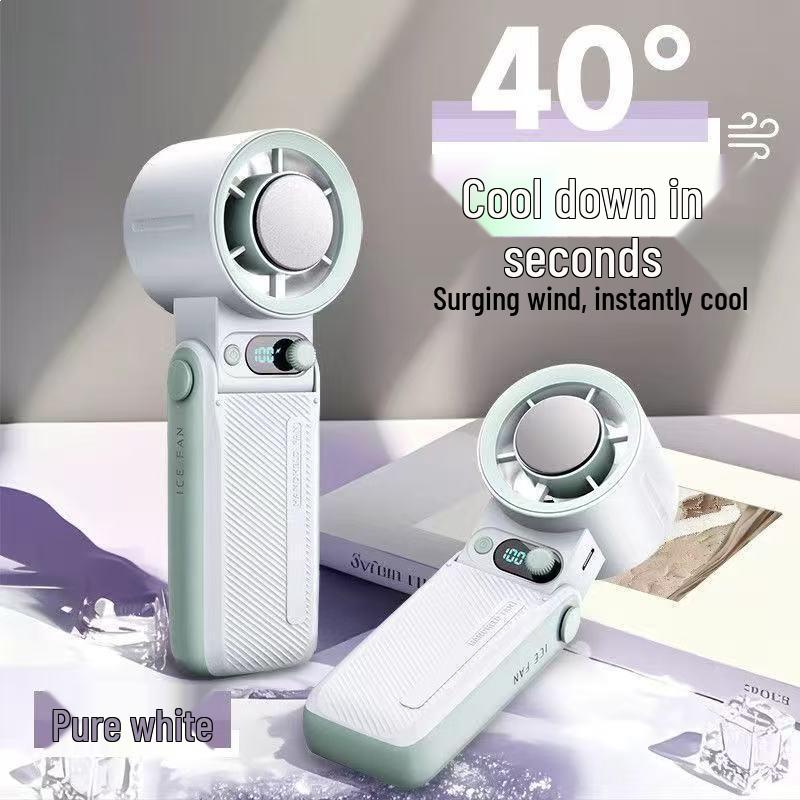2026 Portable Folding Handheld Fan with Ice Pack and Extended Battery Life Foldable Neck Hang + Strong Cooling Ice Pack