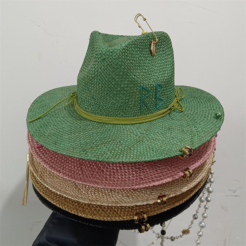 Classic Straw Hat Handmade Design Hat Pearl Chain Summer Sun Hat New Letter Hat Beach Women Gorras Para Hombres