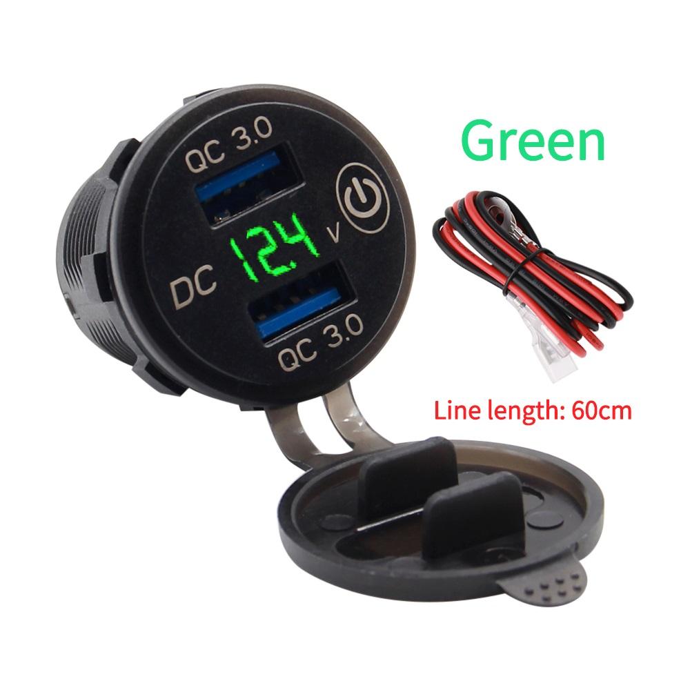 Waterproof Quick Charger QC3.0 Dual USB Car Charger with Switch Button LED Voltage Display for 12V/24V Cars Boats Motorcycle