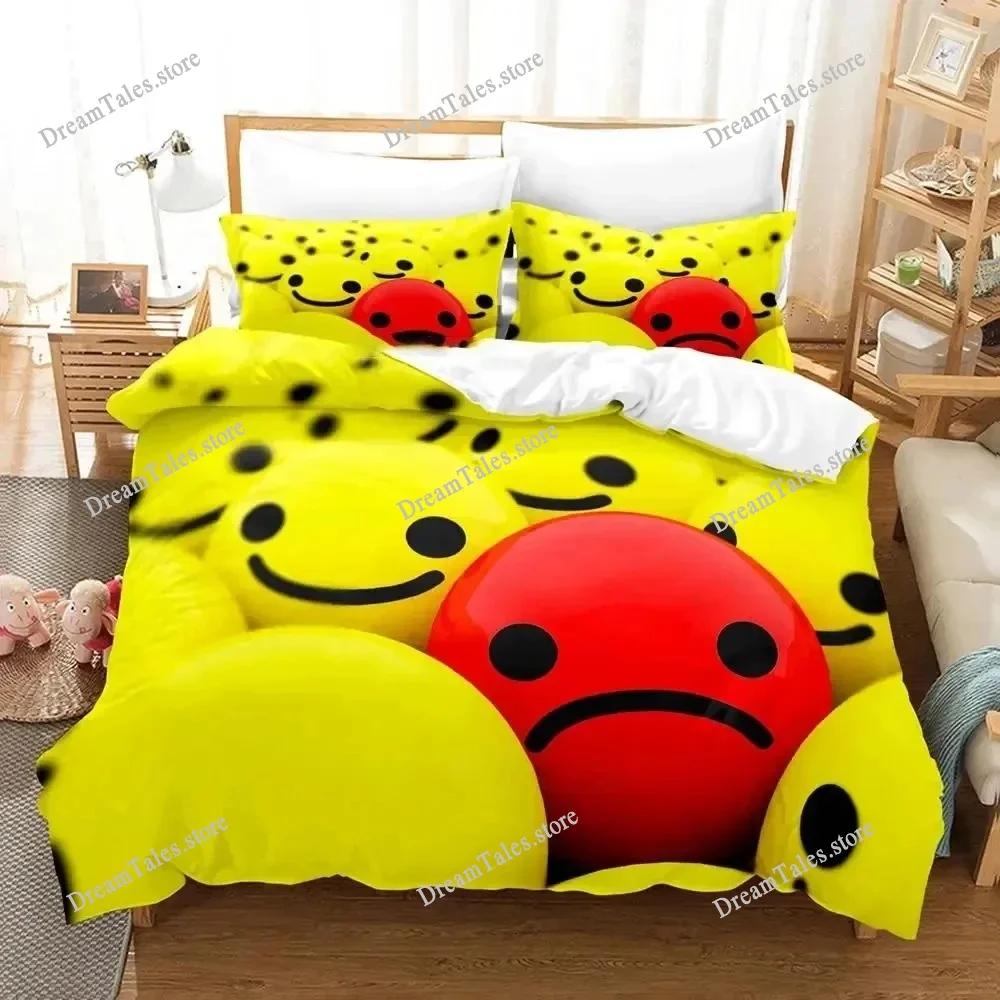 Cartoon Smiley Bedding Set Duvet Cover Bed Set Quilt Cover Pillowcase Comforter King Queen Size Boys Adult Bedding Set