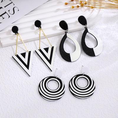 Creative Striped Oval Triangle Acrylic Earrings - Versatile and Stylish for Women
