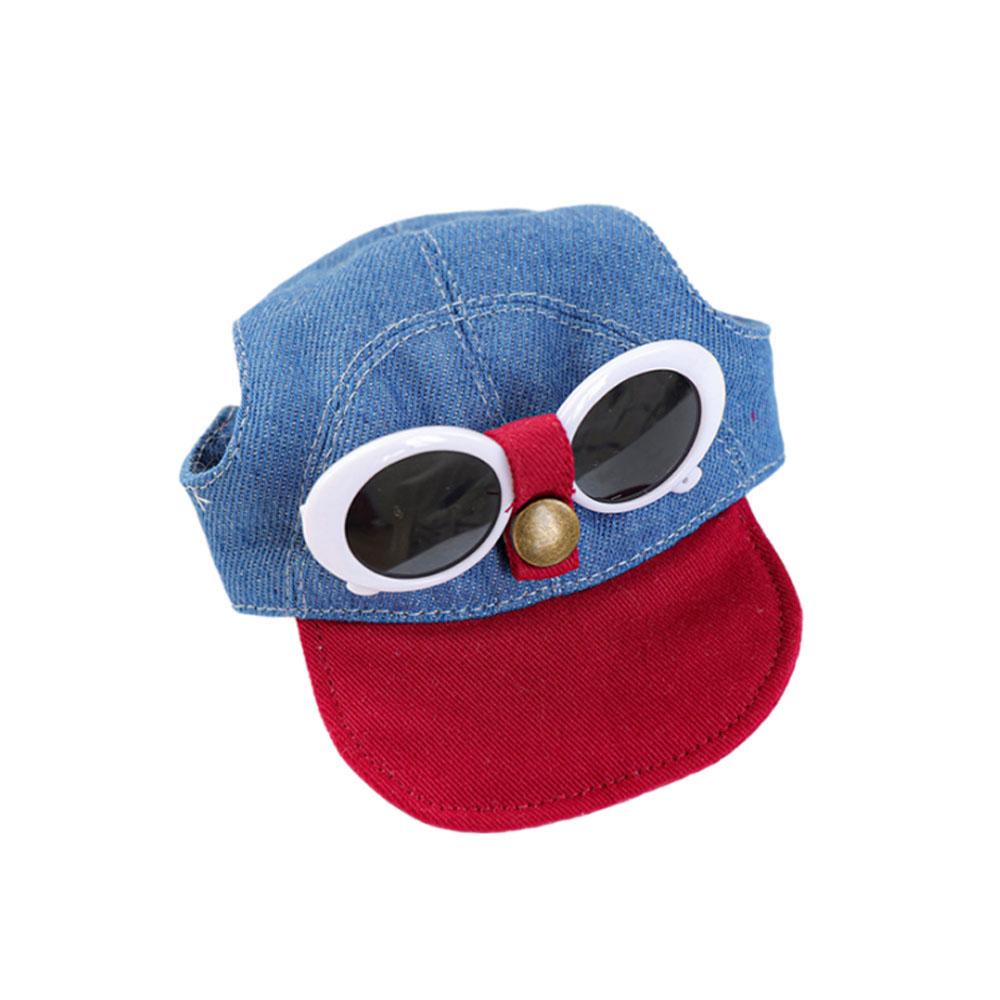 Korean Dog Sun Hat With Sunglasses Adjustable Denim Cap Puppy Visor Hats With Ear Holes Dog Sports Hat For Small Dog Accessoires