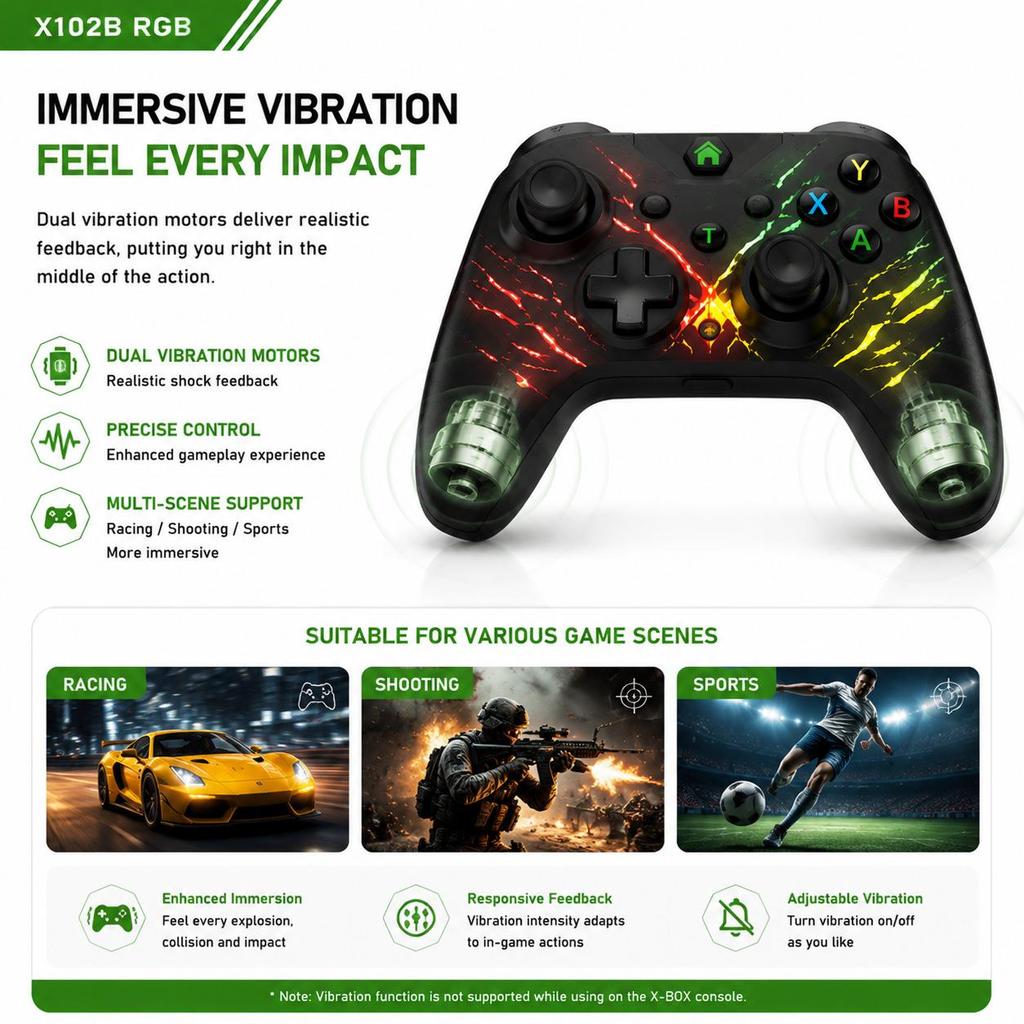 Xbox One/S/XSX Wireless Game Controller - PC, Android, Switch/P3 Compatible, Vibration & Lighting Features
