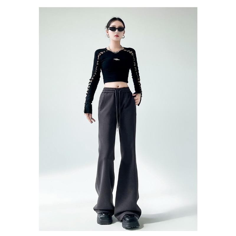Autumn Winter Women Fashion Micro-pull Pants New Drawstring Sports Casual Sweatpants Solid Color Flared Pants Casual Street Wear Trousers 2339