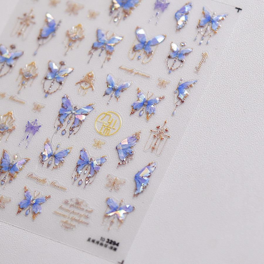 Jelly Nail Stickers Shiny Charming Butterfly Self Adhesive Nail Art Stickers Ribbon Butterfly Nails 3D Decorations Stickers DIY