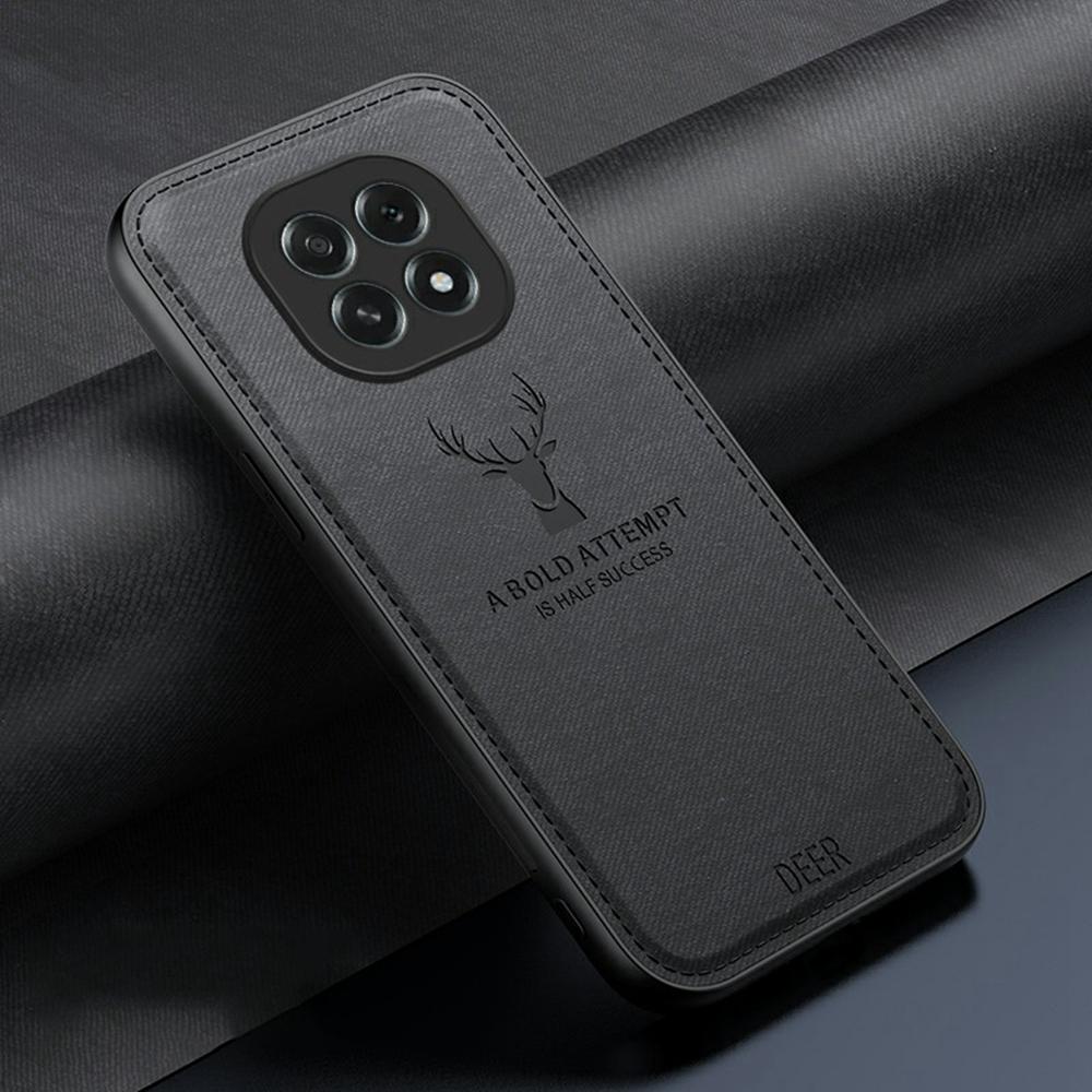 

For Oppo A5 5G Case Deer Pattern Cloth Texture PU+PC+TPU Phone Cover Black