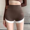 Pantaloncini da Yoga da Donna a Vita Alta a Compressione Allenamento Corsa Pantaloncini Base Colore Patchwork Vestibilità Slim Sollevamento Glutei Leggings Sottili