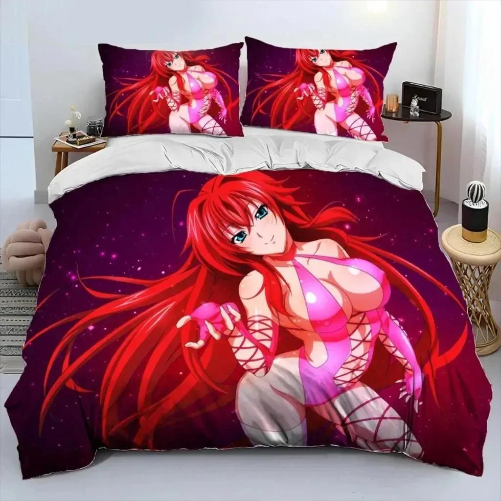 Anime High School DxD Sexy Rias Ložní souprava Chlapci Dívky Twin Queen Size Povlak na přikrývku Povlak na polštář Postel Děti Dospělí Domácí textil