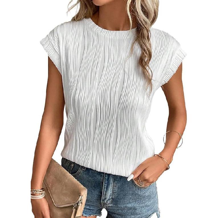 Spring And Summer New Style Daily Casual Fashion Commuting Comfortable Short Sleeved T-Shirt Jacquard Top Vest For Women