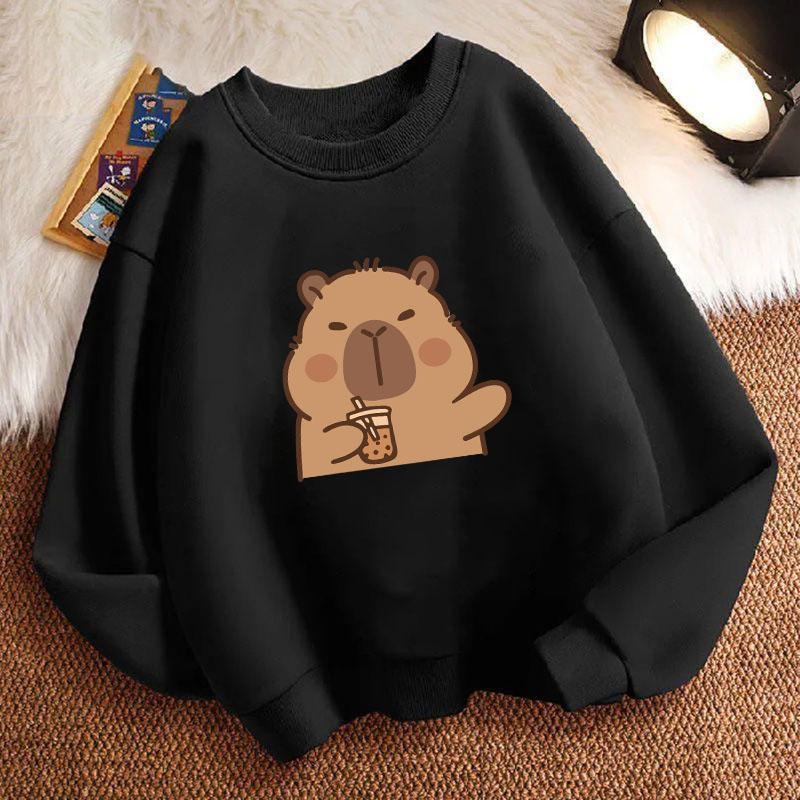 Funny Children's Sweatshirt Pullover Spring Trendy Kawaii Capybara Crew Neck Graphic Print Hoodie Boy/Girl Kids Hoody