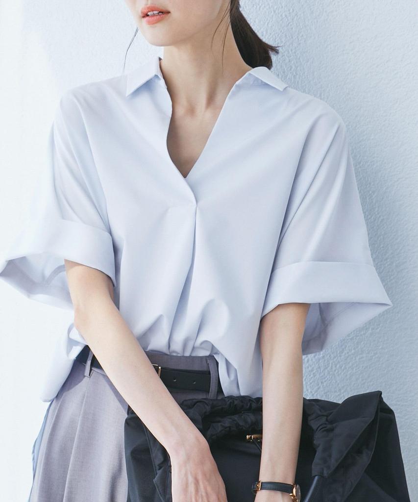 ROPE PICNIC Skipper Shirt UV Cool to the Easy Sax Women's Blouse, Protection, Touch, Care, (48)