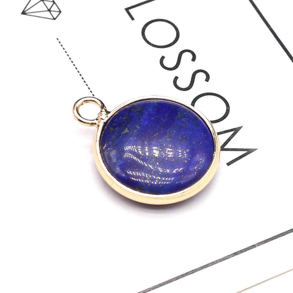 

2 шт. в партии кулон из натурального камня круглый кристалл розовый кварц агат аметист лазурит подвески для изготовления ювелирных изделий DIY аксессуары для ожерелья 15,5 × 19,5 мм 2Pc/Lapis lazuli