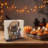 Decorative Wood Tissue Stand Halloween Napkin Holder, Vintage Rustic Dispenser Organizer, Spooky Ghost Stable Log Base Holder Black Cat Boo