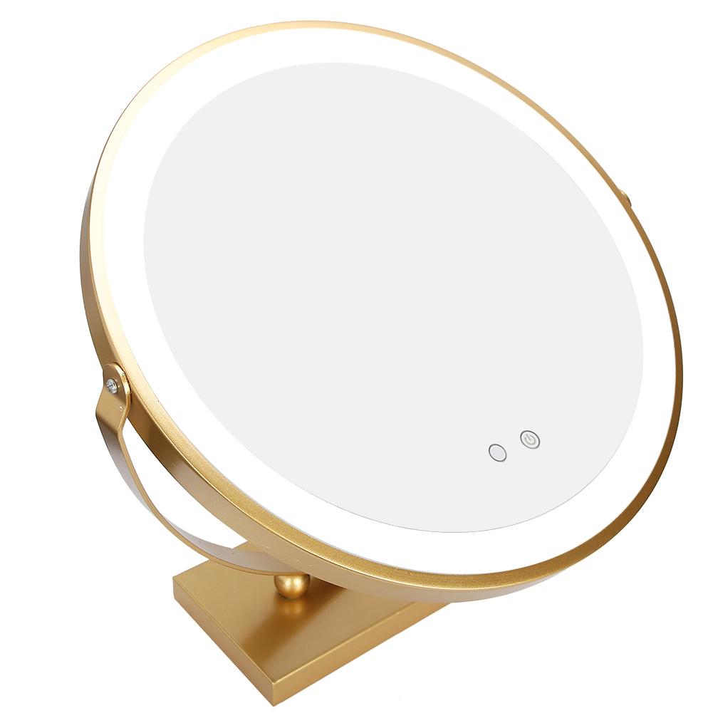 LED Makeup Mirror Round Desktop 3 Color Adjustable Rotational Angle Makeup Mirror 100‑240VUS Plug