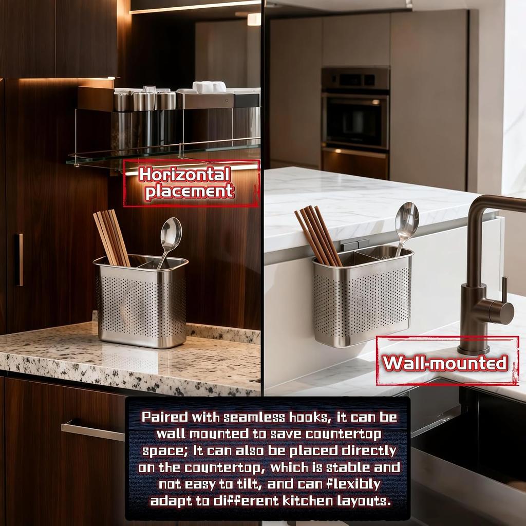 Stainless Steel Chopstick Holder With Drainage Anti-Mold Wall-Mounted Kitchen Storage Box