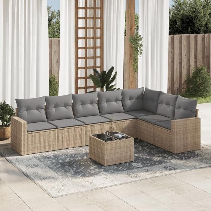 VidaXL Garden Lounge Set with Cushions 8 Pcs Beige Braided Resin 3219049