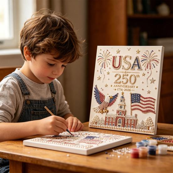 250th Anniversary Pearl Painting Kit, USA Anniversary DIY Pearl Art Set, Patriotic Bead Painting Craft Kit for Beginners Adults