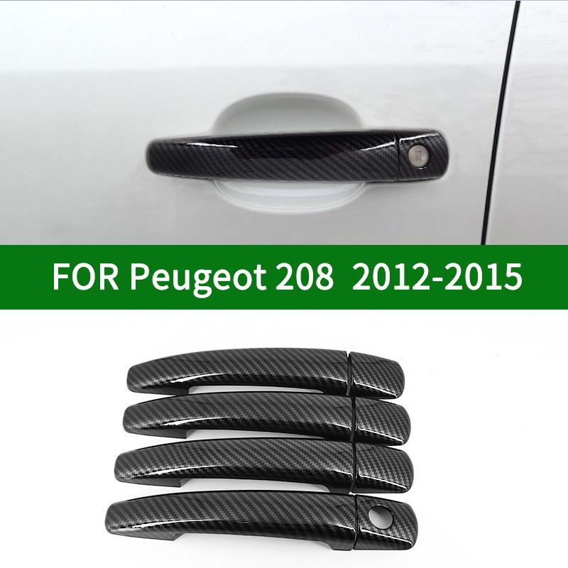 For Peugeot 208 2012-2015 Accessory Carbon Fibre Pattern Car Door Handle Covers Trim 2013 2014