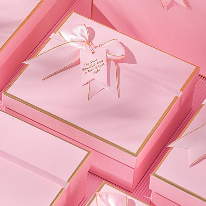 Square Pink Bow Gift Box Creative Diy Wedding Souvenirs Birthday Valentine'S Day And  Year'S Gift Box