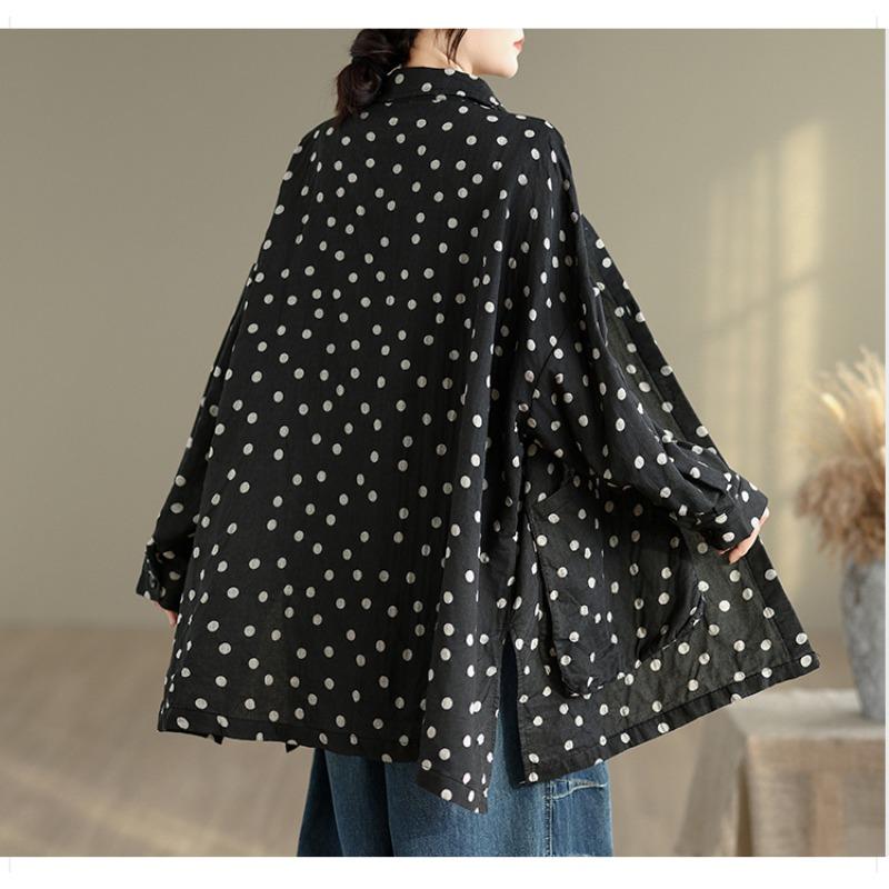 DIMANAF New Plus Size Autumn Women Coat Basic Long Sleeve Jackets Vintage Casual Loose Outerwear Black Cotton