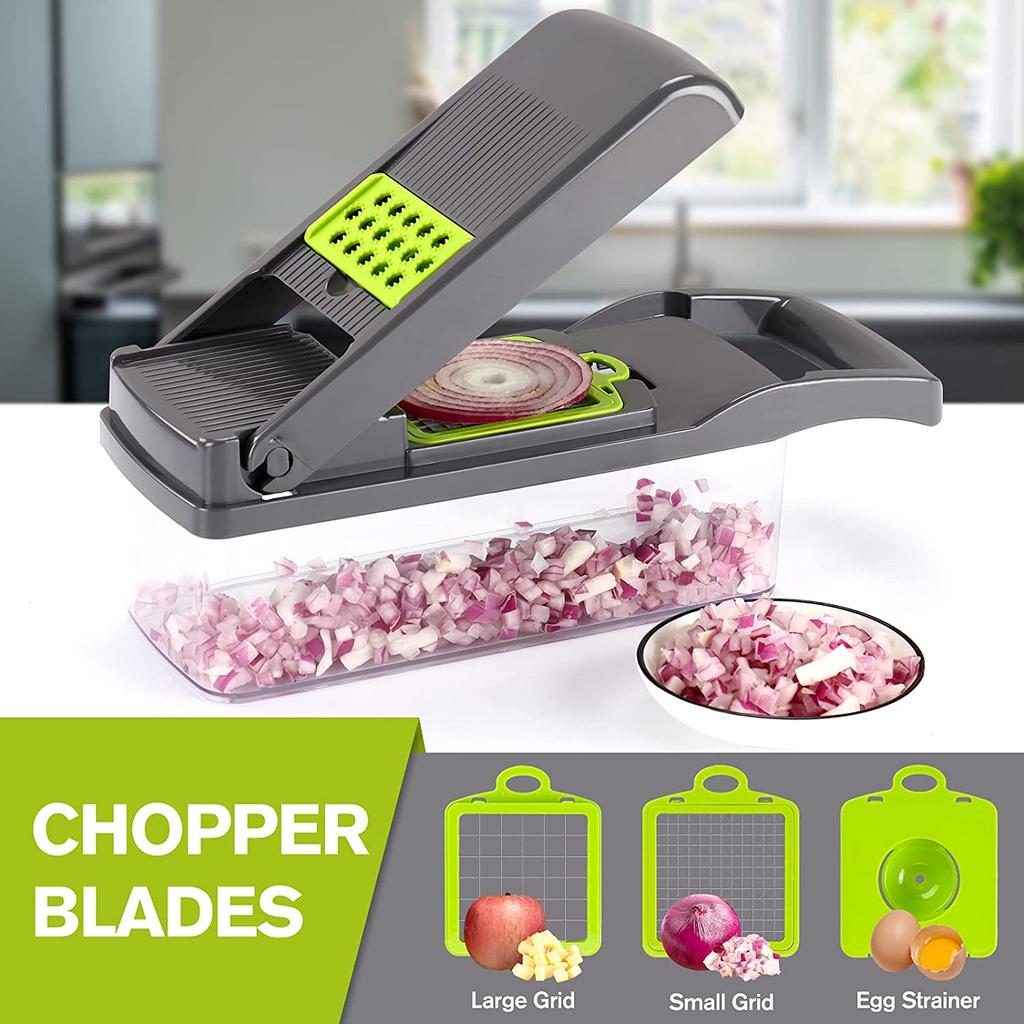 Vegetable Chopper Dicer and Slicer, Oricean® 7 Stainless Steel Blades, with Storage Container