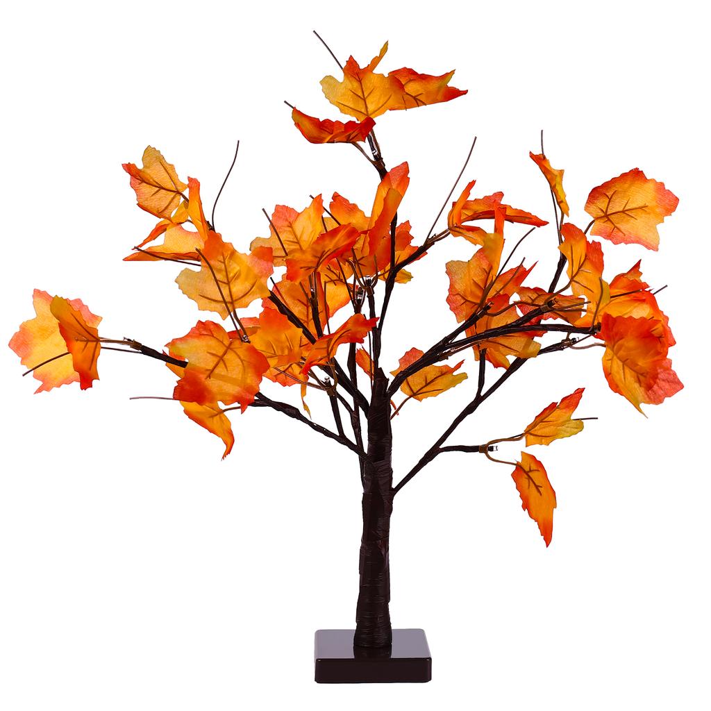 OSALADI 24 Köpfe Beleuchteter Künstlicher Herbst Ahornbaum Betrieben Tischplatte Herbstbaum für Heim- Festivaldekoration (Warme Whi