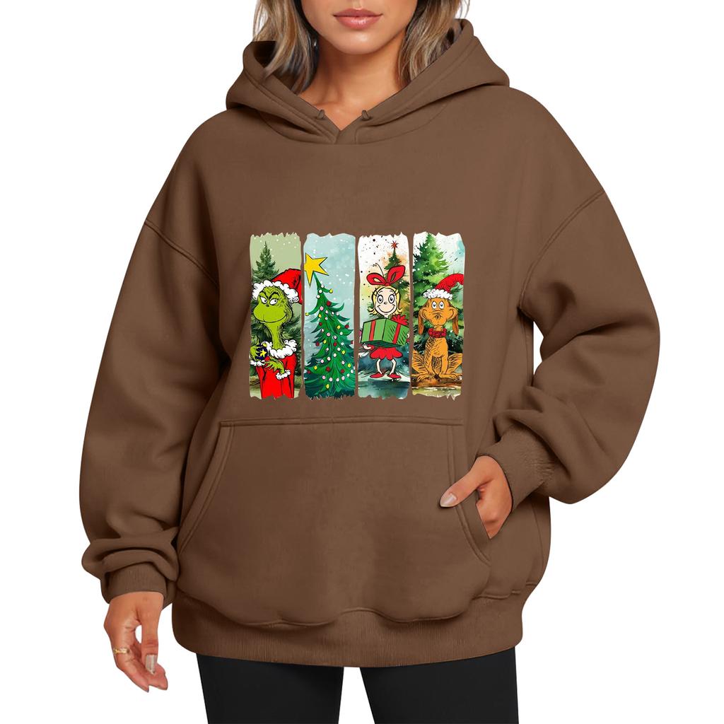 Ladies' Christmas Style Printed Hoodie With Wool And Pockets For Women