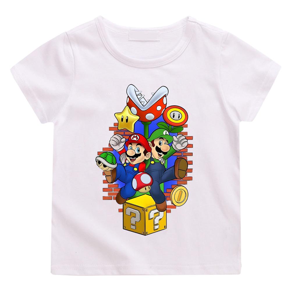 Super Marios T-Shirt for Children Cotton Tee Shirt Crewneck Short Sleeve T Shirt Fashion for Boys Girls Clothing Cartoon Tees High Quality Casual Top