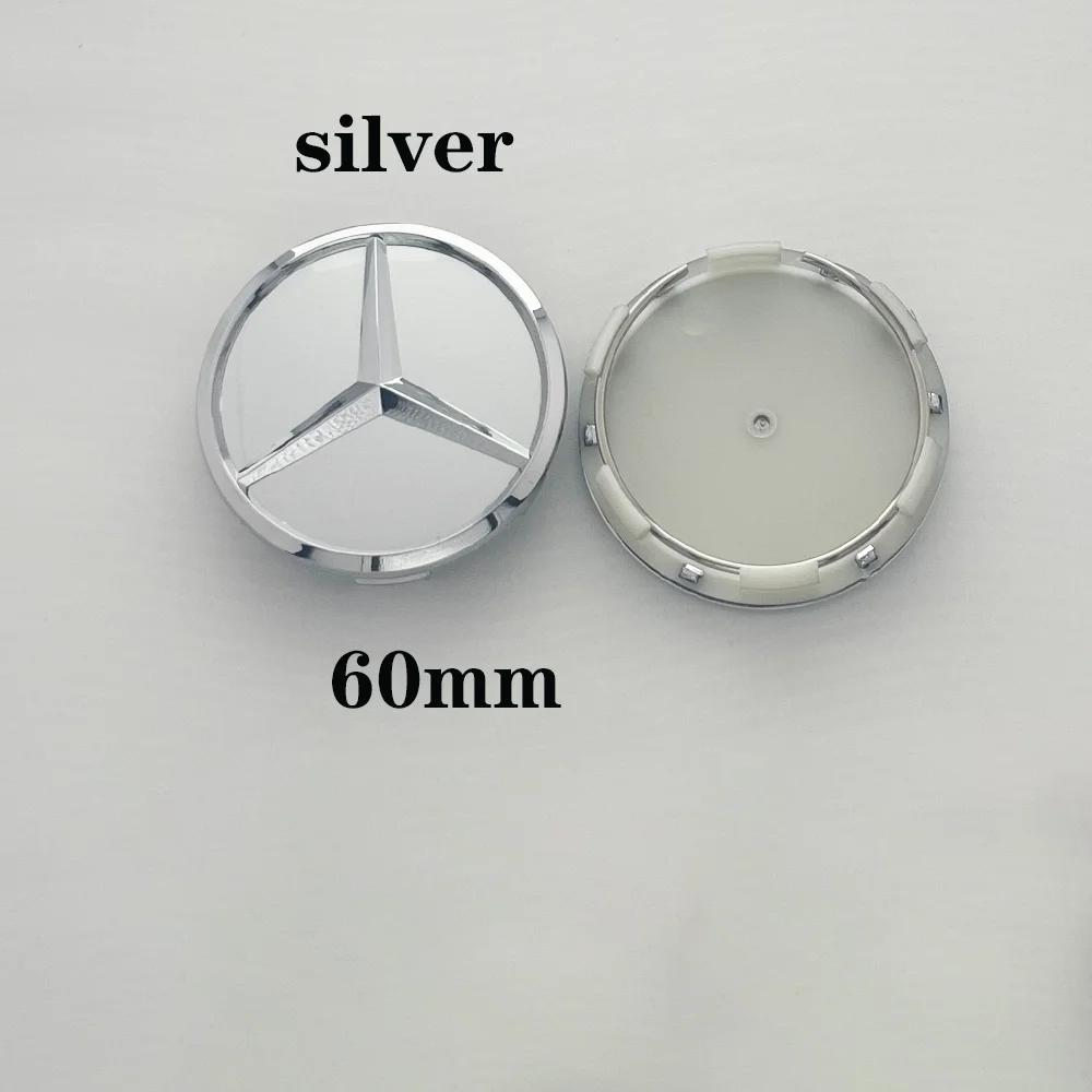 New 2025 Hot 4pcs 60mm Black Silver Car Wheel Center Hub Cap Badge Logo Cover Accessories For Mercedes Benz W205 W204 W203 A C E
