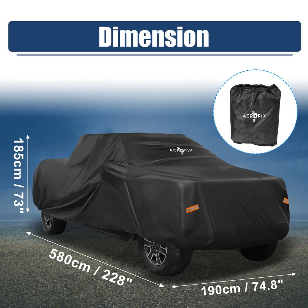 ACROPIX Pickup Truck Car Cover for Toyota Tacoma Double Cab with Feet 1 Piece 4-Door 6.1 Bed, Black,