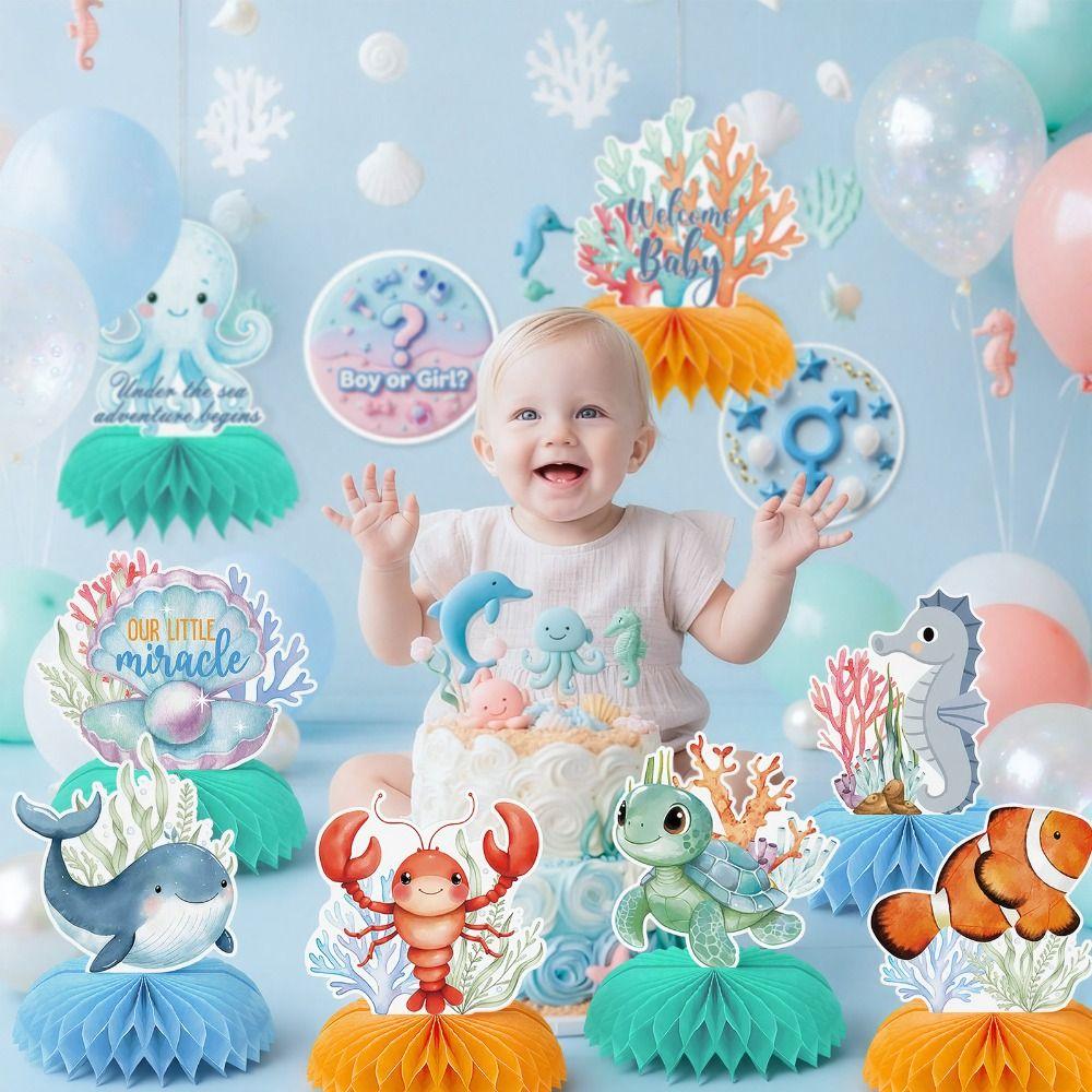 10PCS Set Ocean Animals Centerpieces Under the Sea Decorations  for Gender Reveal Birthday Party