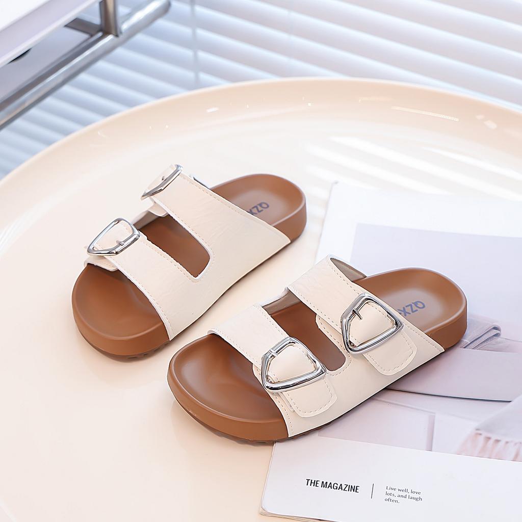 Girls' Flat-bottomed Slippers Summer Wear 2025 New Children's Casual Cool Slippers Medium and Older Children's Fashion One-word Slippers
