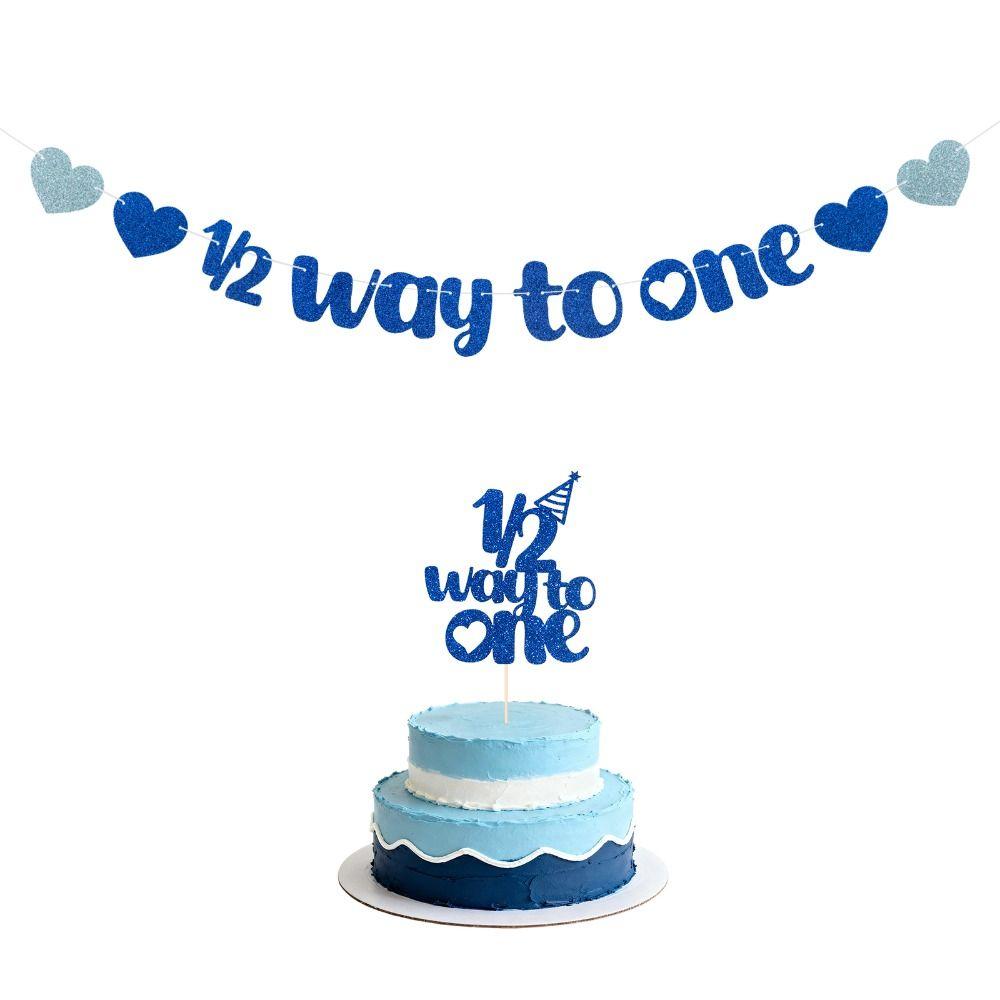 2 Stück Half Way To One 1/2 Geburtstagskuchen-Topper 6 Monate Geburtstag Dekorationen für Babygeburtstag