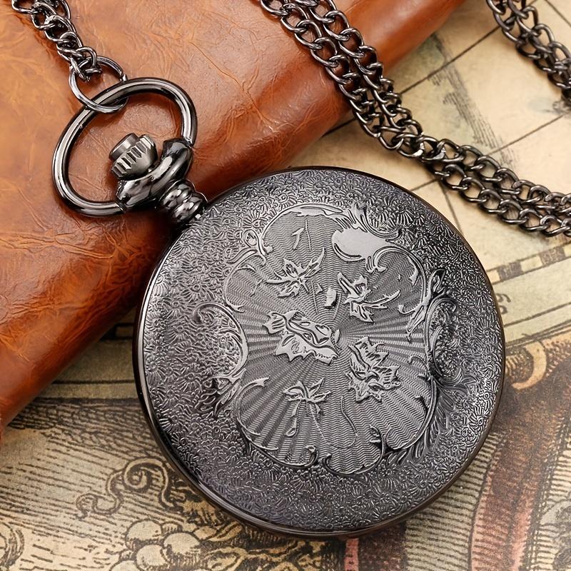 NW1456  Starry Blue Dial Pendant Bronze Hollow Quartz Pocket Watch Roman Numerals Retro Watch