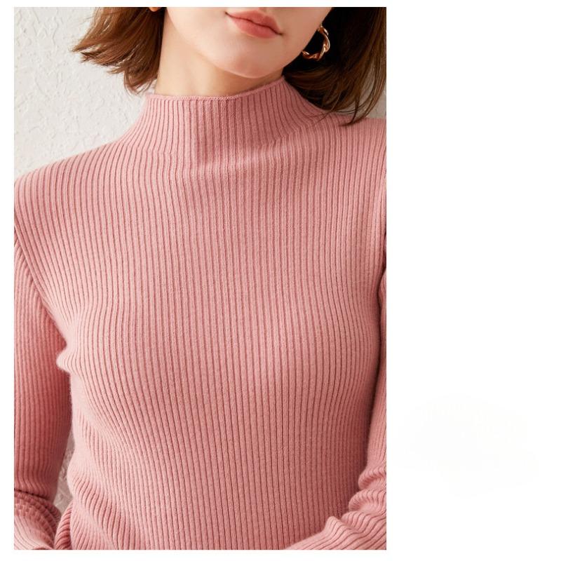Half High Neck Solid Color Sweater Women Knit Bottoming Shirt Pit Thread Long Sleeved Slim Pullover Simple Casual Commut Harajuku Style Autumn Winter