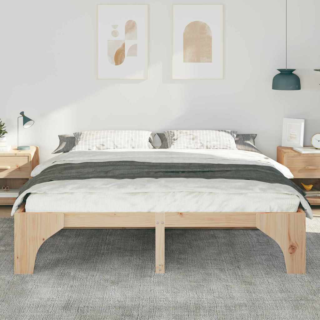 Brown Bed Frame 180 x 200 cm Solid Pine Wood