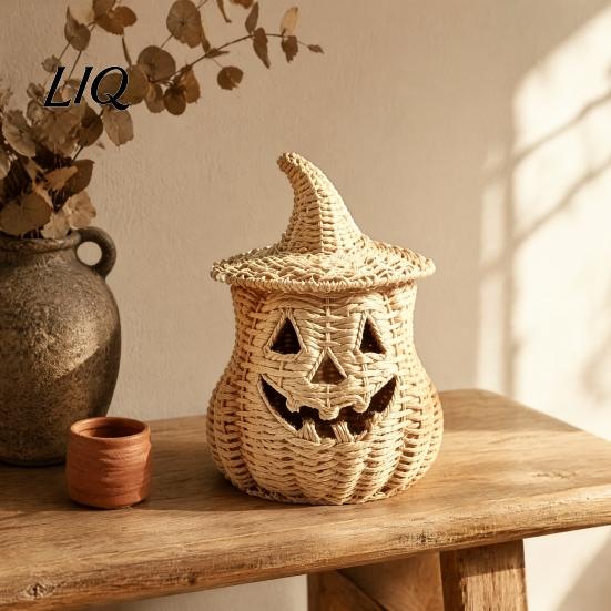 Halloween Pumpkin Ornament Spooky Storage Box, Resin Jack-O-Lantern Tealight Box Holder, Hollow Tabletop Decoration for Party