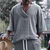 Men's Loose V-Neck Short Sleeve Knit T-Shirt.