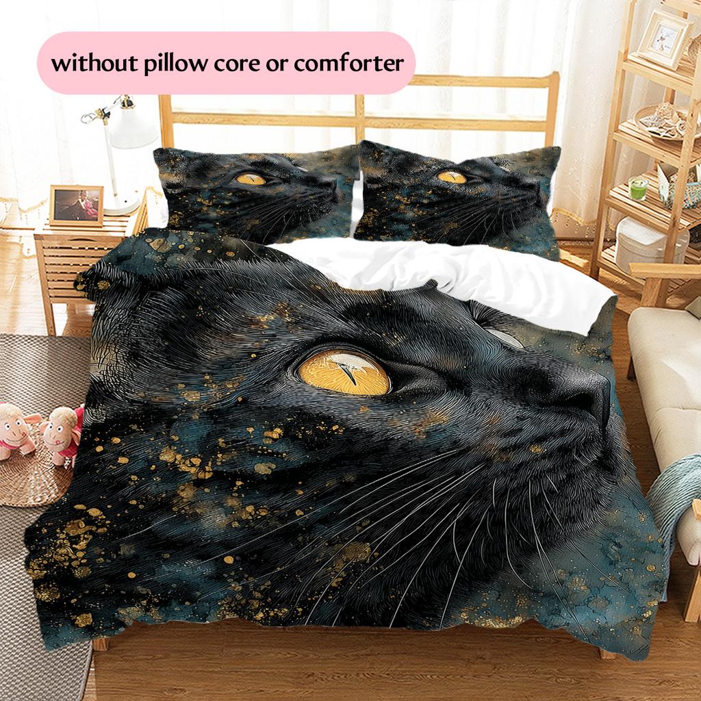 Black Cat Pattern Bedding Quilt Set  Home Decoration  Gift (1 * Duvet Cover + 2 * Pillowcase  Without Core)