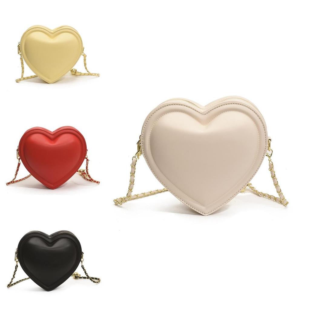 Borsa a tracolla casual da donna a forma di cuore, tinta unita, con catena, per uscite informali