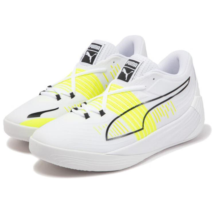 Puma Fusion Nitro Comfortable Lightweight Shock Absorption Slip Resistant Durable Low Top Basketball Shoes Unisex sneaker White Yellow 195514-12