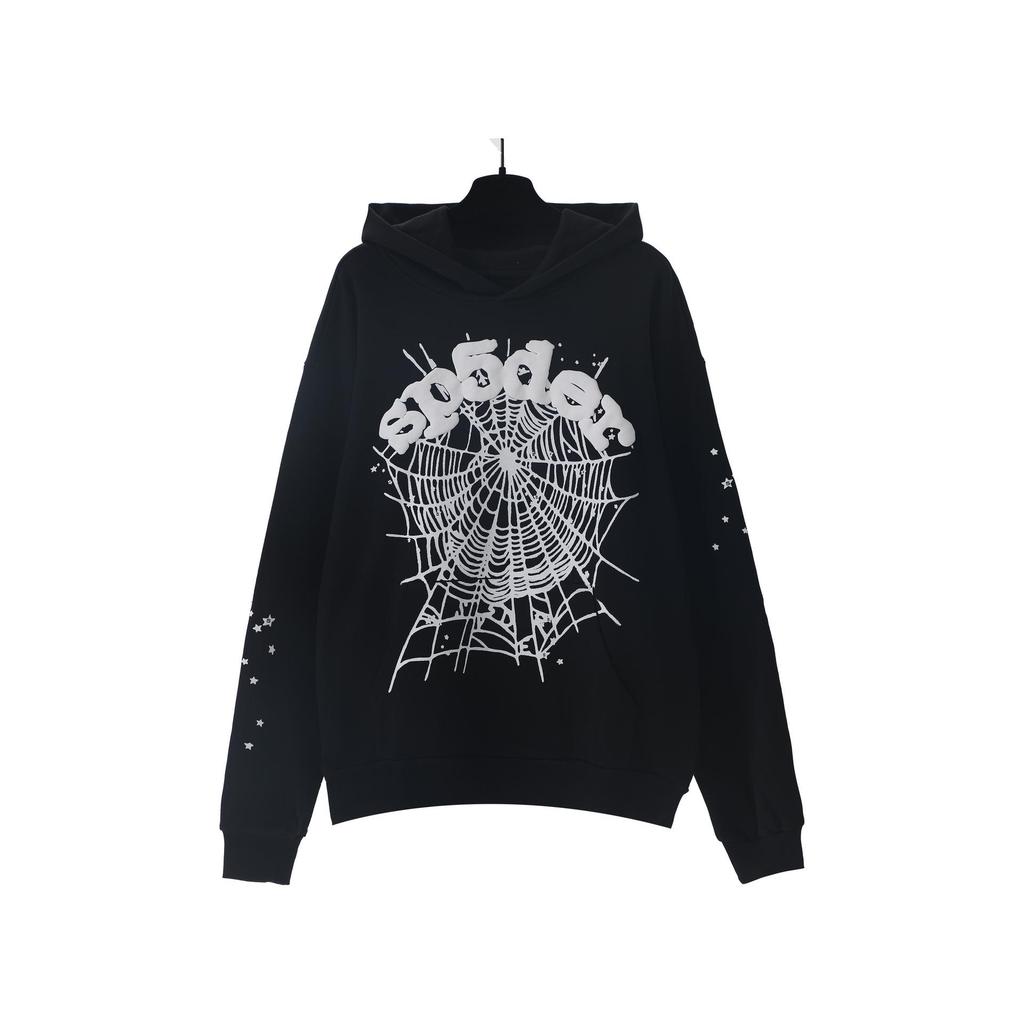 Amerikanischer Stil Sp5der 55555 Spinnennetz Schaumstoffdruck Lockerer Frottee Hoodie für Herren