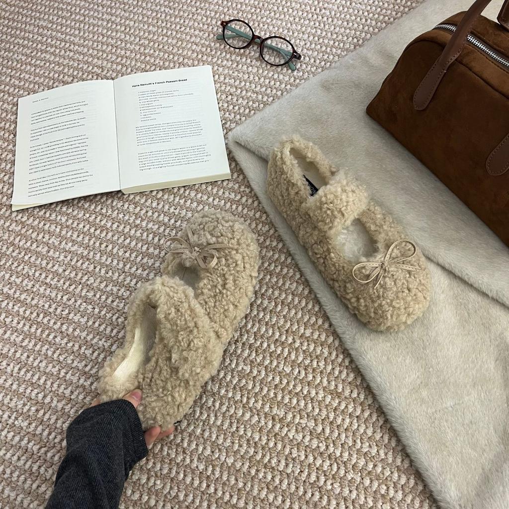 2025 winter new round head with velvet thermal cotton shoes versatile Mary Jane platform commuter fluffy women's single shoes