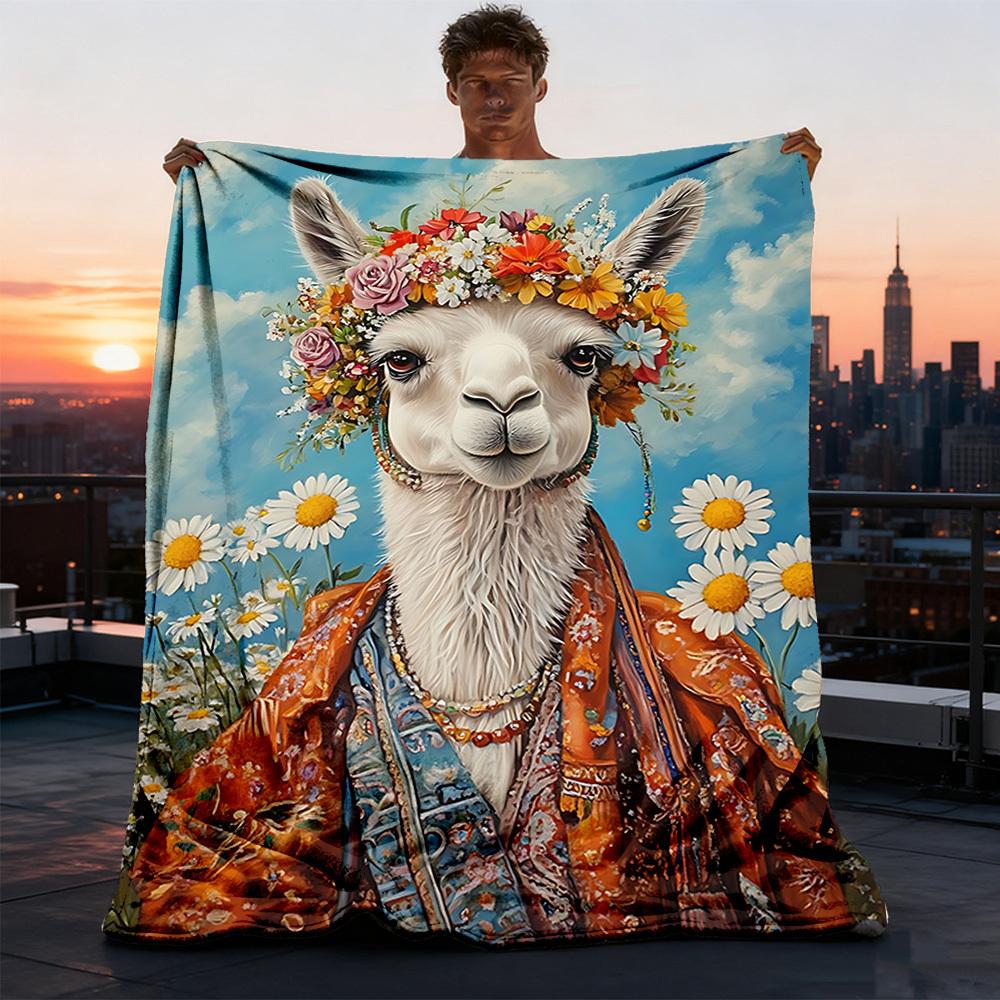 1pc Floral Llama Jacket Outdoor Blanket - Lightweight Flannel Throw For Travel, Camping, Livingroom, Couch, Chair yy251114246