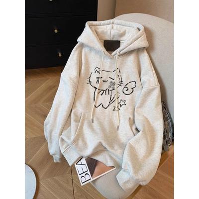 Vintage Preppy Kawaii Sweatshirt Cartoon Pullovers Harajuku Loose Grunge Jumpers Y2k Aesthetic Women White Knitted Hoody