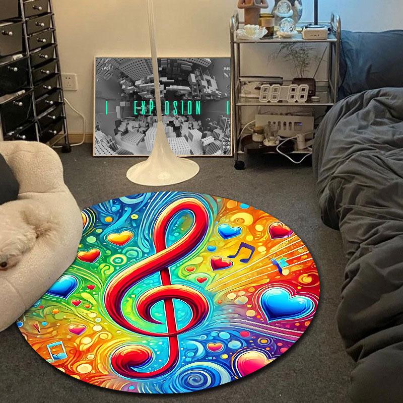 Retro Round Abstract Multicolor Floor Rug, Non-Slip Floor Mat for Office