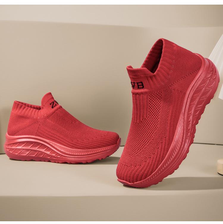 Große Damen Flyknit Atmungsaktive Freizeit Ältere Socken Schuhe