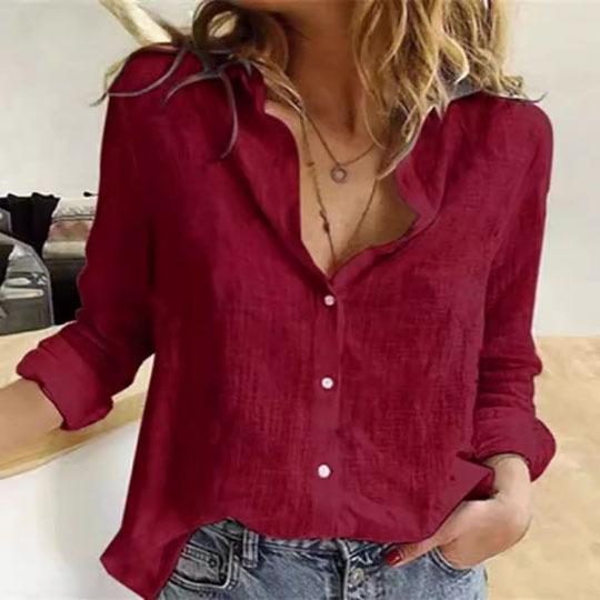 Spring and Fall European Style Solid Color Casual Loose Fit Long Sleeve Blouse Women