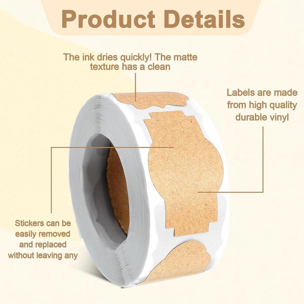 300 PCS Jar Labels Stickers Writable Blank Tags Roll 5x3cm Adhesive Stickers for Food Storage Bottle Lid Pantry Organization