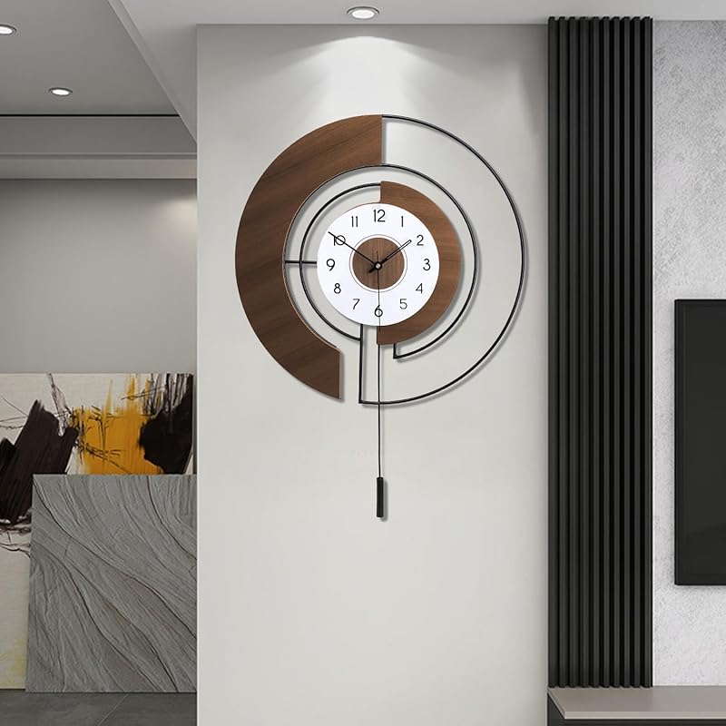 Wall Clock with Pendulum,Silent Quality Quartz Battery Operated,Large Wall Clock for Living Room Kitchen Home Bathroom Bedroom Wall Decor,17.7x31inch